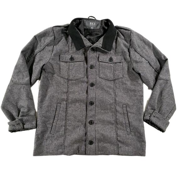 BKE Jacket Mens XXL Wool Blend Charcoal Peacoat Button Up Coat - Picture 1 of 9